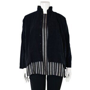 Eskandar Cotton Blend Micro-Corduroy Button-Up Blouse in Black sz 0